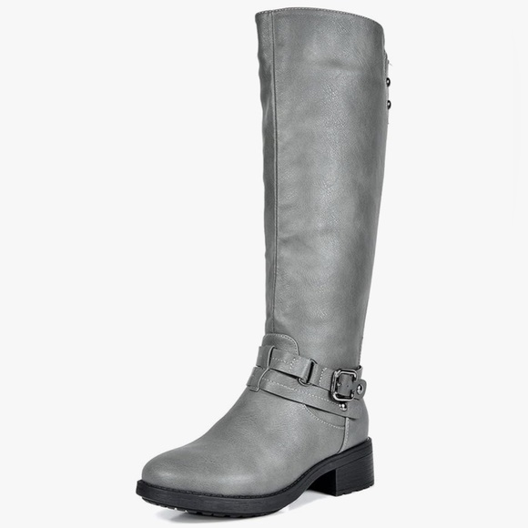 DREAM PAIRS Women's Grey Knee High Buckle Riding Boots - Picture 2 of 6